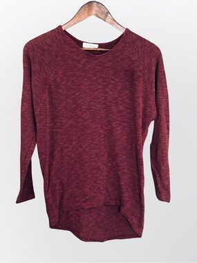 Yellow Chair Marled Burgundy Long Sleeve Knit Top